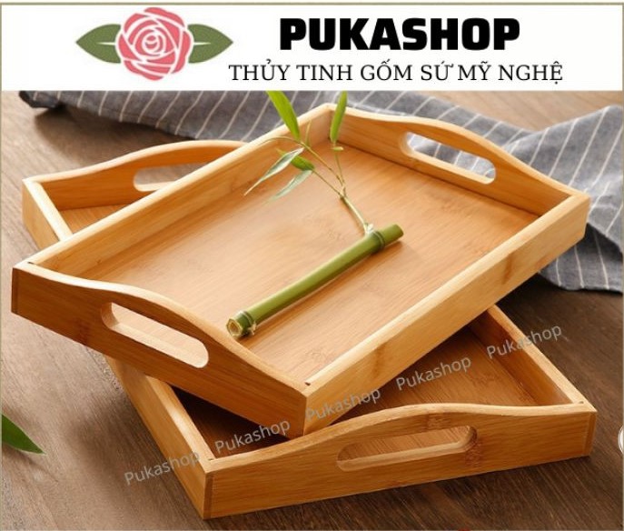 Khay để bộ ấm trà có tay cầm, khay trúc hàng đẹp